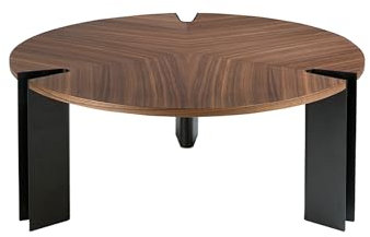 Ángel Cerdá - Runder Couchtisch aus Nussbaum und schwarzem Stahl - Moderner und eleganter Couchtisch - Vielseitiger Beistelltisch für das Wohnzimmer - Langlebig und funktionell - 90 x 36 cm