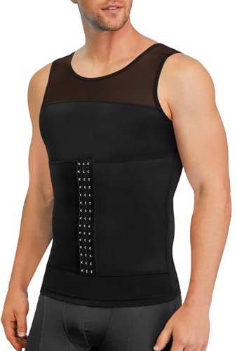 Junlan Shapewear T-shirt de compression pour homme sans manches amincissant Taille gainante Débardeur de corps pour homme, Noir , XXL