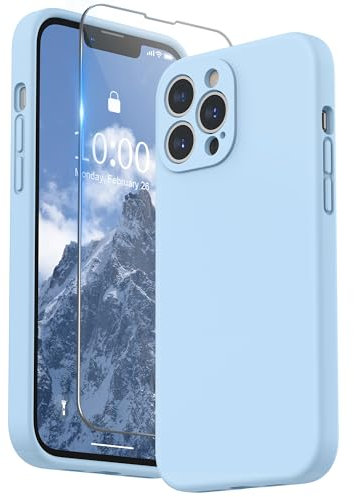SURPHY Compatible with iPhone 13 Pro Max Case with Screen Protector, Liquid Silicone Protection for Each Lens Shockproof Thickened Rubber for iPhone 13 Pro Max 6.7 inch 2021 (Light Blue)