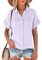 Camicetta da donna elegante – Camicette e tuniche da donna – Camicetta in lino da donna in cotone, a maniche corte – Camicia estiva a tunica basic maglietta casual con bottoni in lino, Lilla, M