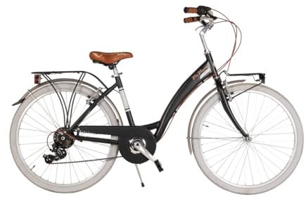 Via Veneto Bazam - Damenfahrrad Nuvò Lady 26 Zoll (66 cm), 6-Gang-Schaltung, Retro-Retro-Vintage-Fahrrad, Größe 46, Schwarz Kaffeepulver (matt) | VV526AL
