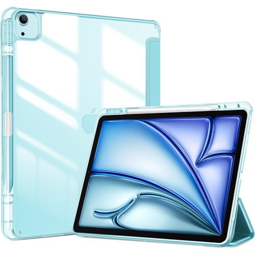ProCase Hülle für iPad Air 13 Zoll (M3/M2 2025/2024) mit Stifthalter iPad Pro 12.9 Zoll (6/5/4/3Gen) Case, 13 iPad Air M3 2025/ M2 2024, Cover mit transparent Rückseitenschale Schutzhülle -Blau