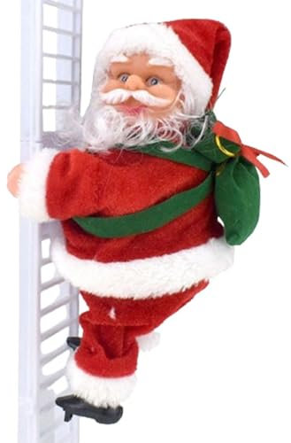Harilla Elektrischer Weihnachtsmann, der auf eine Leiter klettert, lustiger, kletternder Weihnachtsmann mit Musik, dekorativ, elektrisch auf und ab klettert,
