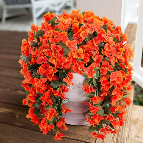 Inspring Lot de 2 bougainvilliers artificiels pour extérieur et extérieur - Décoration d'automne - En soie - Résistantes aux UV - Orange réaliste - Pour pot de fleurs, porte d'entrée, porche, terrasse