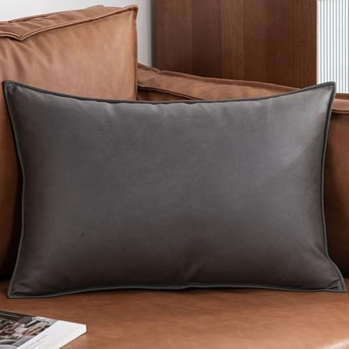 ZZDZW Kissenbezug 50x70 Kunstleder wasserdichte Kissenbezüge 50x50 Outdoor Kissenhülle 45x45,Sofakissen Dekokissen Bezug Mit Verstecktem Kissen Hülle Für Auto Sofa Dekorativ(Dark Grey,60x80 cm(1pc))