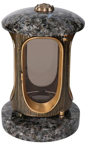 Stilvolle Grablaterne Granit Lablador Höhe 23 cm/Ø 15 cm Bronze mit Rosette