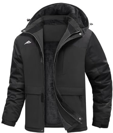 Voqeen Giacca Sci Uomo Giacca Snowboard Impermeabile in Pile Antivento con Cappuccio Staccabile Impermeabile Termico Isolato per Escursionismo, Pesca, Corsa, Divertimento