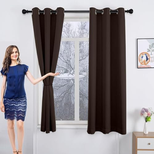 GAIFNAG Verdunkelung Fenstervorhang Gardinen Vorhänge 250 x 150 cm Kälteschutz Wämreisolierende, Luftig Fadenvorhang Fadengardine Türvorhang für Fenster, Zuhause, Terrasse, Braun