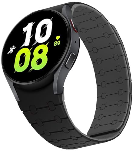 ZZDZZ Compatibile con Cinturino Samsung Galaxy Watch 7 FE 6 5 4 40mm 44mm/Watch 6 Classic 43mm 47mm/Watch 5 Pro 45mm, Cinturini Silicone Magnetica per Watch 4 Classic 46mm 42mm (Nero/Grigio)