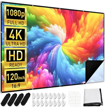 Leinwand Beamer 120 Zoll, KESCRON 16:9 HD Projektor Leinwand Projector Screen Faltbare und Tragbare Anti-Falten Beamerleinwand Outdoor