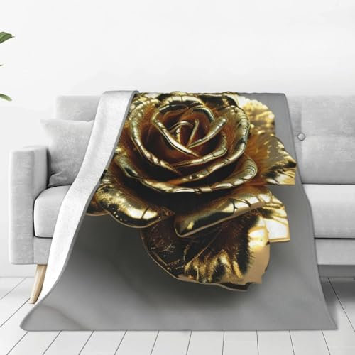 ETASUIOL Gold Rose Print Ultra-Soft Micro Fleece Blanket,Versatile Portable Flannel Blanket For Bed,Sofa,Travel