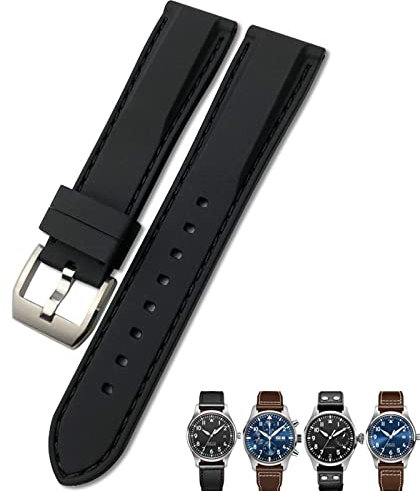 AHGDDA 20mm 21mm 22mm Gummi Silikon Schwarz Blau Uhrenarmbänder für IWC PILOT Mark 18 Uhr Sportarmband(Black,19mm)