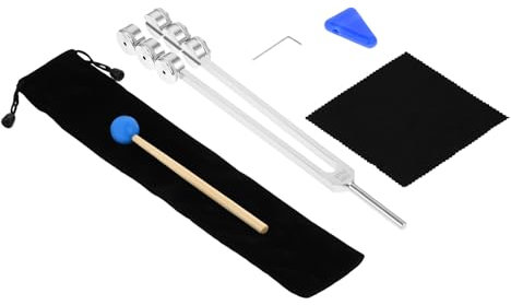 DRELD 32Hz Gewichtete Stimmgabel. Aluminiumlegierung Tuner mit Silikonhammer, Dreiecksspitze, Samtbeutel, Reinigungstuch, Inbusschlüssel für Haut, Haar, Knochen, Gelenke und Muskelentspannung