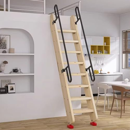 EXCLURA Dachbodentreppe Schwere Dachbodentreppe aus Holz, Trittleiter für Schulwohnheimbetten mit Langen Armlehnen, Notleitern für Feueralarme für Untere Zimmer im Haus(Color 2,7 step-2m (6.6ft))