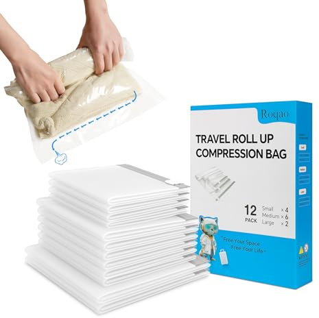 Roqao Cube Vacuum Storage Bags, Vakuum-Siegel-Beutel für Decke, Kleidung, Bettwäsche Schrank-Organisatoren Platz sparend (12 Vakuumbeutel Reise zum Rollen)