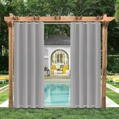 HUAXIQUE Outdoor Vorhang Wetterfest mit ösen Oben und unten B86xH114cm Grau | Outdoor Vorhang Wetterfest mit Ösen Oben und Unten Outdoovorhänge Wasserdicht uv schutz Wetterfest Sichtschutz Sonnenschutz