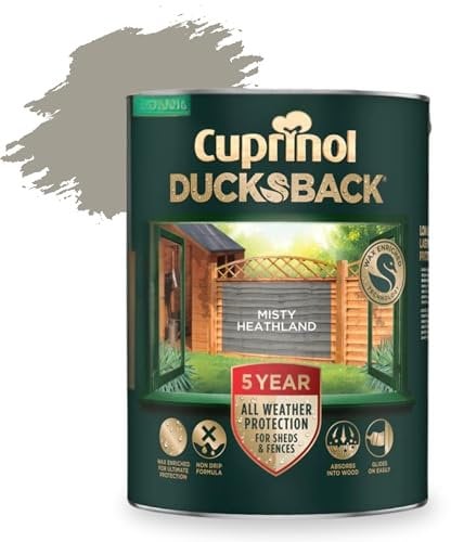 AOC24 5L Ducksback Paint - Garden Wood Treatment for Sheds, Fences & Furniture - Quick Dry Exterior Paint - Weatherproof Protection - Non-Drip, Low VOC - 10m²/L Coverage (Misty Heathland, 5L)