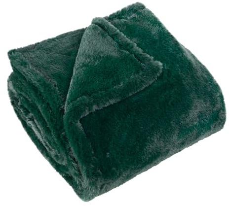 furn. Kallu Throw (Needle Green-150x200cm) | Double Sided Faux Fur Wide Oxford Border Soft Cosy Contemporary Earthy Blanket