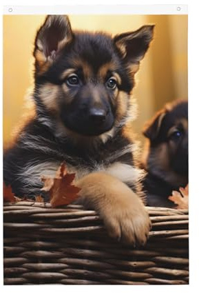Drapeau de jardin « Little German Shepherd Dog Welcome » - 61 x 91 cm - Double face - Ne se décolore pas - Pour maison, cour, porche, pelouse, décoration extérieure