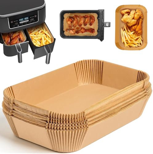 Pekimu 150 Stück Backpapier für Heißluftfritteuse mit Doppelkammer, 20,3x14cm Rechteckige Airfryer Papier Liners, kompatibel mit Ninja Dual/Double Stack und anderen Dual Zone Air Fryern