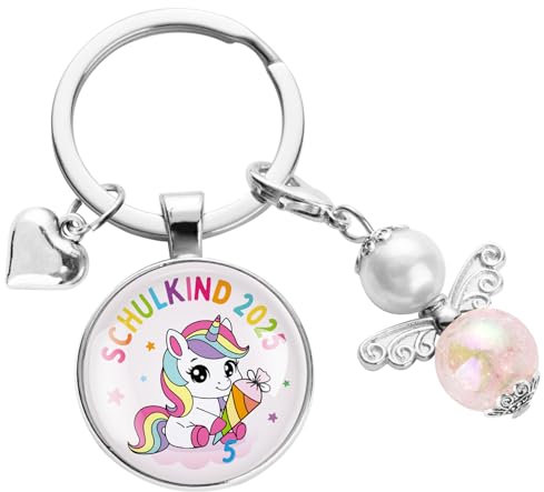BOOMTOP Schlüsselanhänger Schulkind 2025 Einschulung Geschenk Endlich Schulkind Schutzengel/Einhorn Anhänger Regenbogen Schultüte Füllung Mini Engel Glücksbringer Schulkinder Schulanfang Geschenke