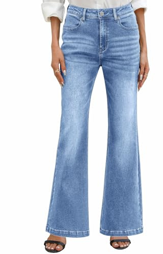PASUDA Vaqueros Mujer Elásticos Pantalones de Campana Cintura Alta Jeans Flare Pantalones Bootcut Vaqueros Slim Fit Retro Tallas Grandes con Bolsillos