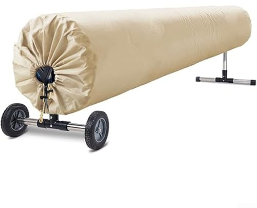 ZAMETTER Enrouleur solaire pour piscine avec couvertures de protection en tissu Oxford 420D résistant Couverture solaire de protection pour jardin Couverture de piscine ovale Protecteur de citerne