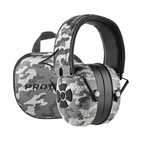 PROTEAR Hearing Protection with Bluetooth, Camouflage Grey (Gel Ear Pads), Verstellbares Headband