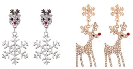 OIXYEY 2 Paare Hängende Weihnachten Ohrringe Schneeflocken Weihnachtselch Weihnachtsohrringe,925 Silber Vergoldet,Neuartige Lustige Weihnachten Ohrhänger Für Damen Mädchen Schmuck
