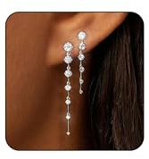 Lunvky Gold Silver Dangle Drop Diamond Wedding Prom Earrings for Women