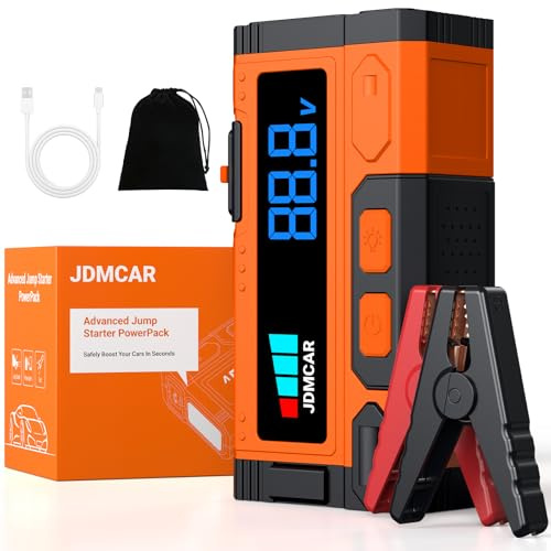 JDMCAR Booster Batterie Voiture 10000A 14.8V Jusqu'à10,0L Gaz/9,0L Diesel | Performances Puissantes 10000A, 14.8V, Portable, Lumières LED, Pinces Intelligentes Protections Multiples Auto Moto