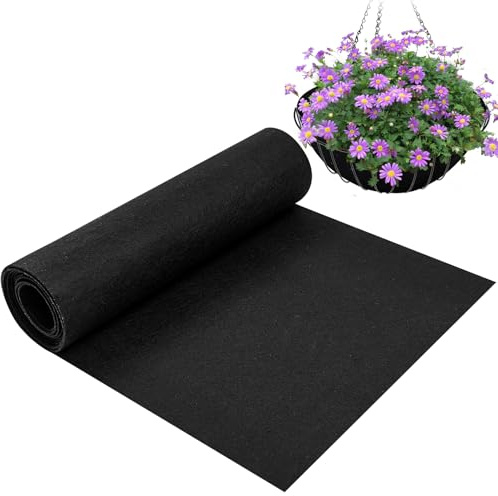 40x300cm/16x120Inch Felt Planter Liner Roll Non Woven Fabric Plant Liner Sheets Black Hanging Basket Liner Roll Coco Liners Roll Alternative Easy to Cut for Garden Flower Pot Window Box Animal Pet Mat