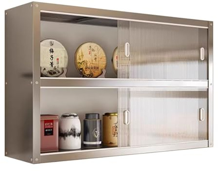 Gaommini Wandmontierter Küchenschrank mit Edelstahlregalen, Acryl-Doppeltüren und 2 Ebenen zur Aufbewahrung von Töpfen und Pfannen, auch als Hängeregal im Badezimmer geeignet.(2-Layer,120x30x70cm)