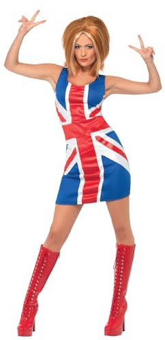 Smiffys Ginger Power, costume icône des années 90, avec robe Union Jack