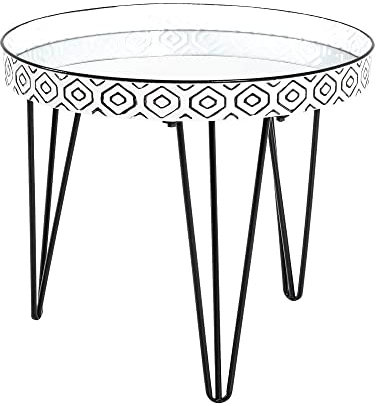 HAKU Möbel Couchtisch schwarz, weiß, Metall, Spiegel - Maße: H 46 cm x Ø 65 cm, Style: Art Deco