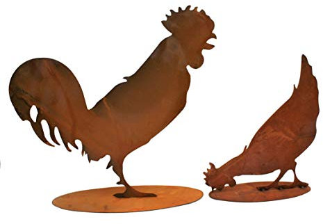 Rostikal Edelrost Gartendeko Huhn 27 cm und Hahn 35 cm Vintage Deko Set Rost Tierfiguren Shabby Chic Deko
