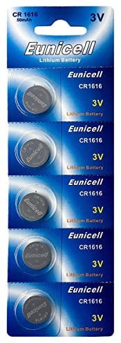 5 x CR1616 3V Lithium Knopfzelle 50 mAh (1 Blistercard a 5 Batterien) EINWEG Markenware Eunicell
