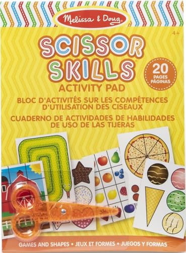 Melissa & Doug - Schneiden lernen Beschäftigungsblock - mit kindersicherer Schere, 20 Seiten mit verschiedenen Formen zum Ausschneiden, für Kinder ab 4 Jahren