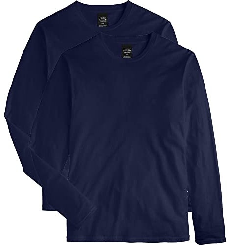 Hanes Men's Long Sleeve Nano Cotton Premium T-Shirt (Pack of 2), Navy, Small