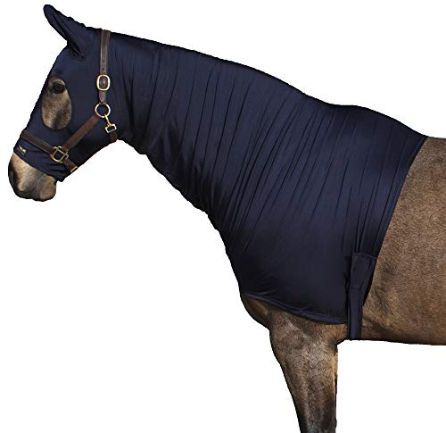 Glänzende Lycra Kapuze für Pferde aus Nylon-Spandex von Snuggy Hoods - 3 Farben, 8 Größen - Reißverschluss-Version (Marineblau, S)