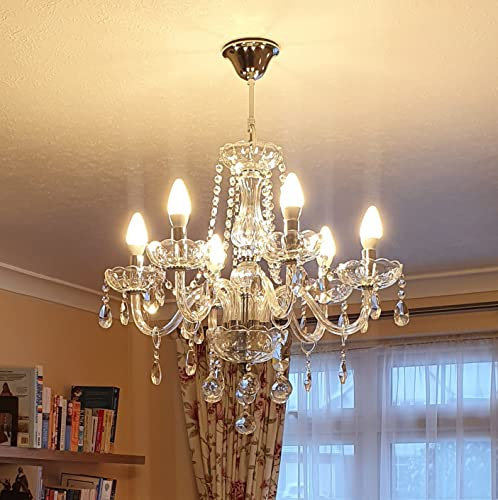 Dst Maria Theresa Crystal Chandelier, Clear K9 Crystal Glass Ceiling Light with 6 Arms, Elegant Modern Pendant Lights for Dining Room, Living Room, Hallway, Stairway, Bar Size: D60cm H60cm Chain 60cm