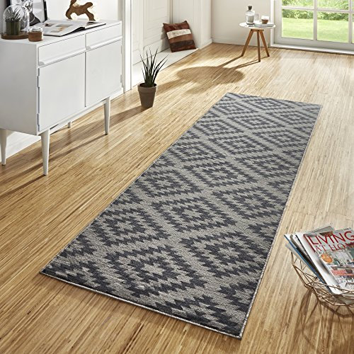 Hanse Home Teppich Läufer Nordic 80x200cm – Teppichläufer Weicher Kurzflor Teppich Modern Raute Design Läufer für Flur, Schlafzimmer, Kinderzimmer, Badezimmer, Wohnzimmer, Küche Dekoläufer– Dunkelgrau