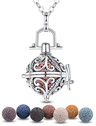 Halsketten für Frauen EUDORA Harmony Ball Aromatherapie Kette Damen Anhänger Aroma Oel Diffuser Charme Schmuck Geschenk Natürlicher Lavastein Perlen kette 7 PCS,24