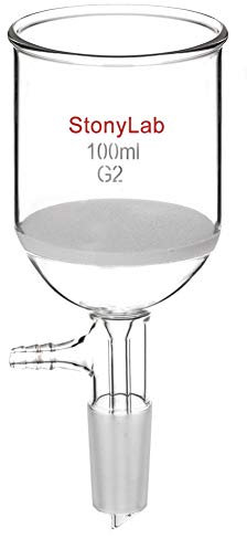 StonyLab Vidrio Borosilicato Buchner Filtrado Embudo con Frita Mediana, 56mm de Diámetro Interno, Profundidad de 60mm, con 24/40 Estándar Cónicos Articulación Interna y Vacío Serrado Tubulation -100ml