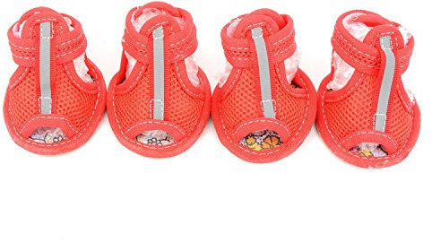 zunea Kleiner Hund Schuhe für Sommer Atmungsaktiv Mesh Sandalen für Mädchen Hund rutschfeste Gummi-Sohle Pet Stiefel mit verstellbarem Klett Süßer Shoes für den täglichen Walking Running Rot 5#