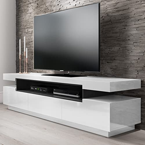 Evoque Large White Gloss TV Unit with Storage - TV's up to 83 - Harlow