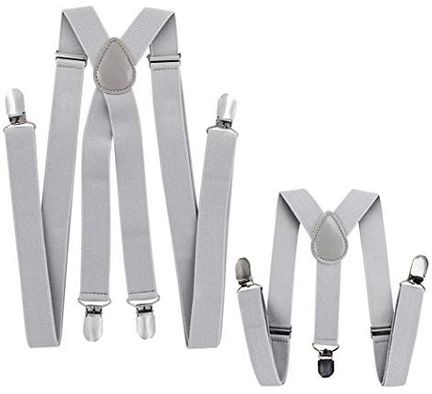 axy Vater-Sohn Partnerlook Hosenträger für Herren-Damen-Kinder (Lichtgrau (Herren 2,5cm + Kinder Hosenträger Breit 2,5cm))