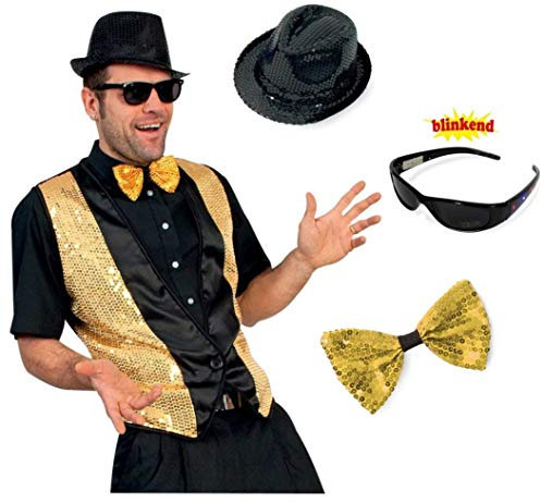 KarnevalsTeufel Kostüm - Set für Herren Pailletten, 4 TLG. Weste, Hut, Brille und Schleife | Größe 52-58 | Karneval, Silvester (48/50)