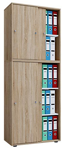 VCM Büroschrank mit 5 Fächern | moderner Aktenschrank mit Schiebetüren | Maße ca. B. 70 x H. 184 x T. 37 cm – Lona 5-Fach