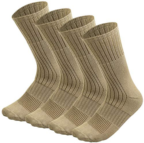 Falari 4/12 Pairs Military Boot Socks - Combat Tactical Trekking Hiking Policemen Firefighter Security Out Door Athletic Sport Socks (4-pack Beige)